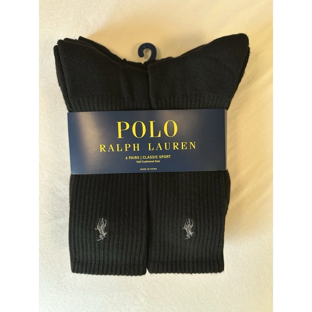 Polo Ralph Lauren Men's - 6 Pair Crew Socks Classic Sport‎ Cushioned Size 6-12.5